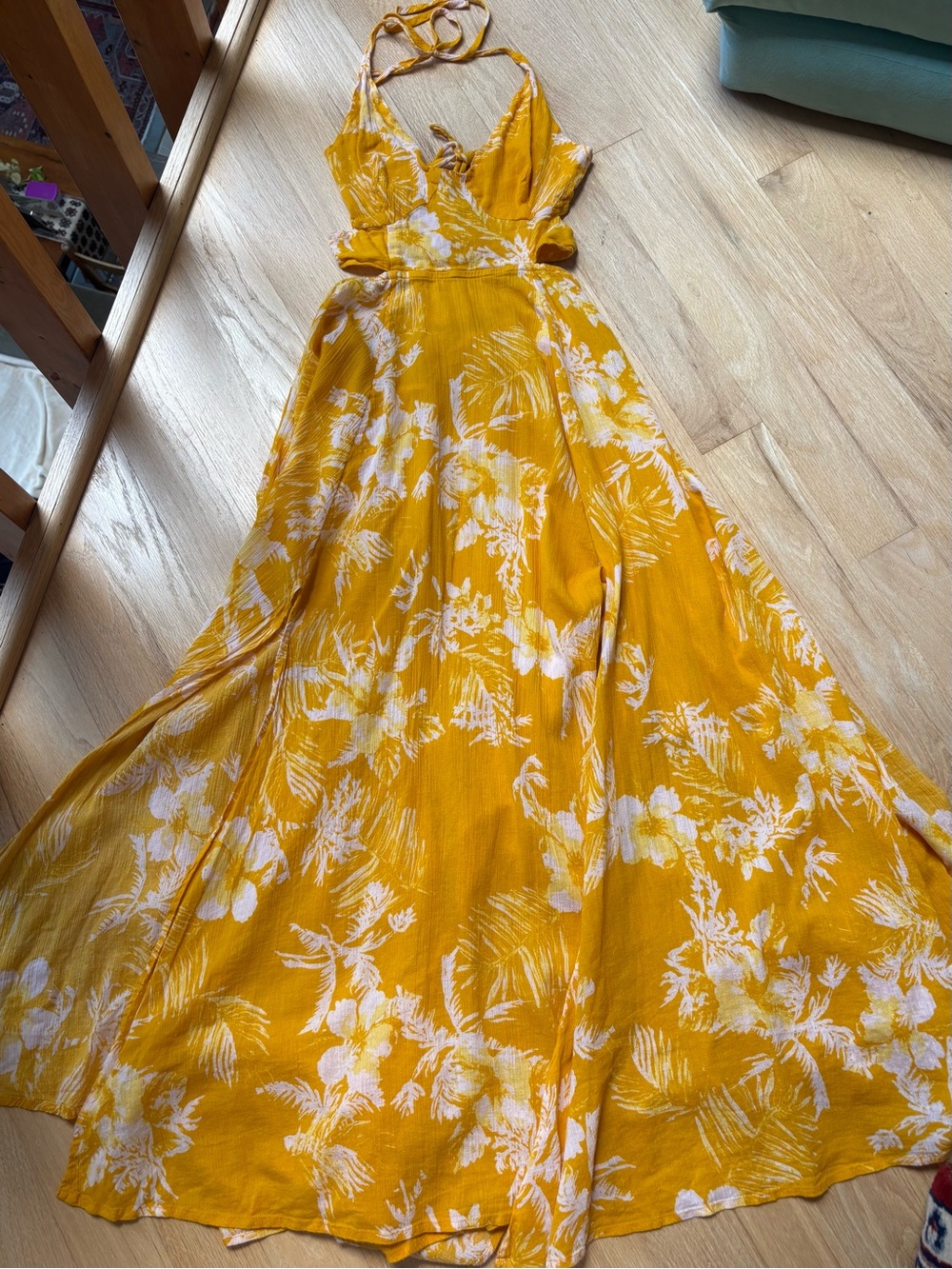 Free People Lille Printed Maxi Dress in the "Hawaii Honey" yellow colorway - Picture 4 of 7